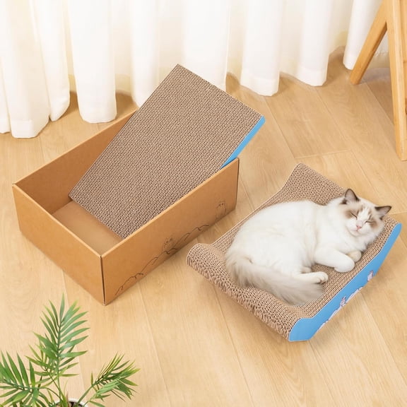 Cardboard Cat Scratcher Bed 16.9 Inch Cat Scratch Box with Cat Scratching Pad for Indoor Cats