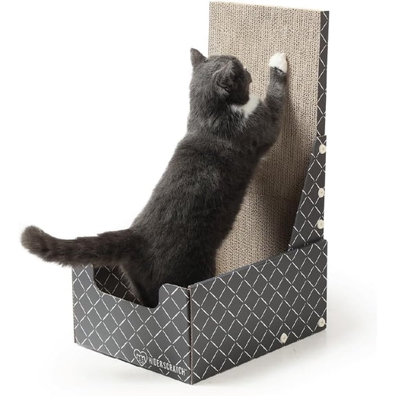 Cardboard Cat Scratcher Box & Bed - Dark Grey Diamond (Vertical L-Shaped) | Double-Sided Corrugated Pad for Indoor Cats | Refillable Scratching Board Toy for Play & Furniture Protection
