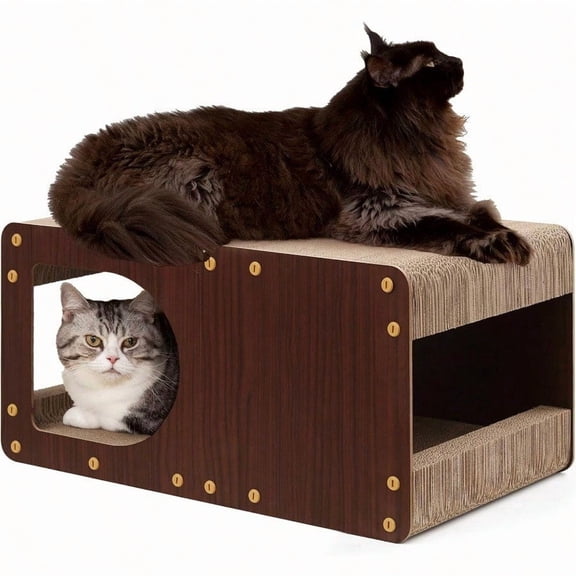 Cardboard Cat Scratcher House 23-Inch Corrugated Cat Scratcher for Indoor Cats Extra Large Scratching Board Pad Dark Brown