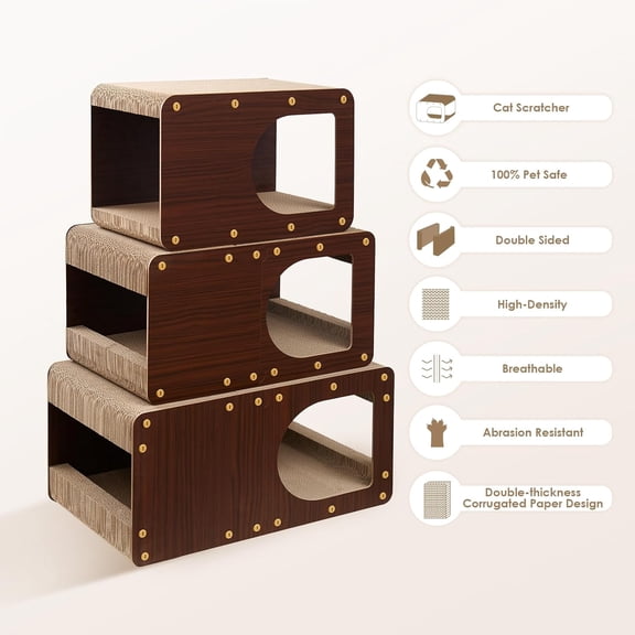 Cardboard Cat Scratcher House, 23-Inch Corrugated Cat Scratcher for Indoor Cats, Extra Large Scratching Board Pad, Dark Brown