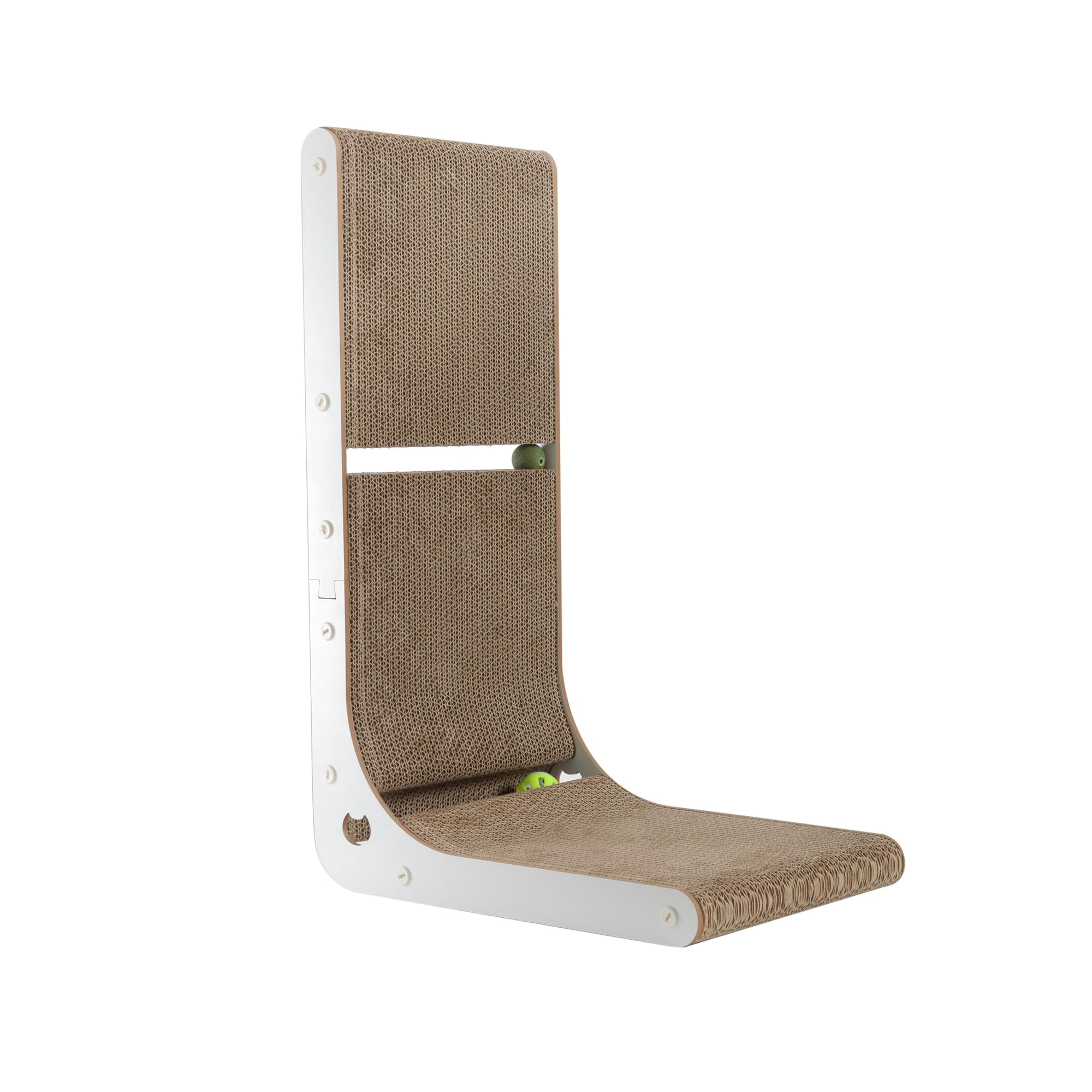 Cardboard Cat Scratcher, L-Shaped Vertical Scratching Board for Indoor Cats, Wall-Mount Cat Scratch Pad with Built-in Catnip Toy Balls, Durable, Brown