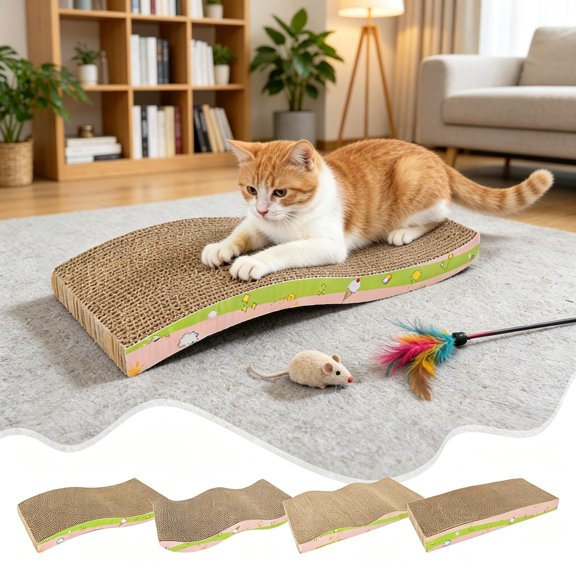 Cardboard Cat Scratcher Pad, High Density Wear Resistant Kitty Claw Sharpener Mat Dual Use Scratching & Rest Bed, Low Shed Safe Rounded Edge Indoor Furniture Protector Toy for Kittens Adult Cats