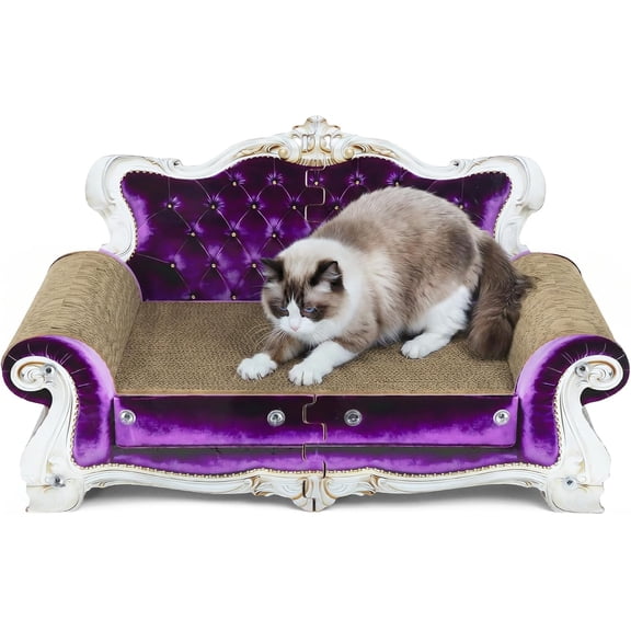 Cardboard Cat Scratcher Sofa Bed with Catnip for Indoor Cats Purple Crown
