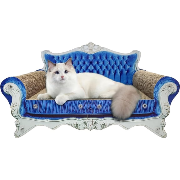 Cardboard Cat Scratcher Sofa Bed with Catnip in Blue Crown