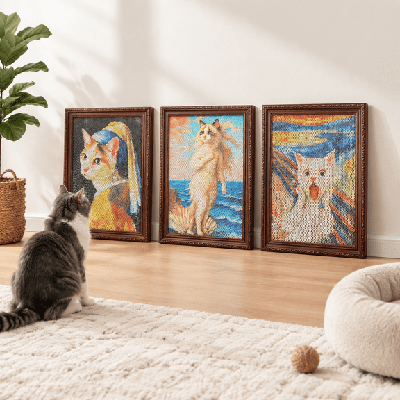 Cardboard Cat Scratcher Wall Mounted Art Scratch Pad 3 Pack
