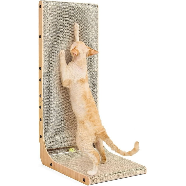 Cardboard Cat Scratcher for Indoor Cats, 32 Inch L Shaped Vertical Cat