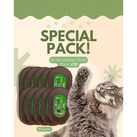 Cardboard Cat Scratchers Pack, Long-Lasting Cardboard Cat Durable Scratching Pads to Protect Furniture, Sturdy Corrugated Design, Safe for Claws (B-Scratcher Oval Pack x 10)