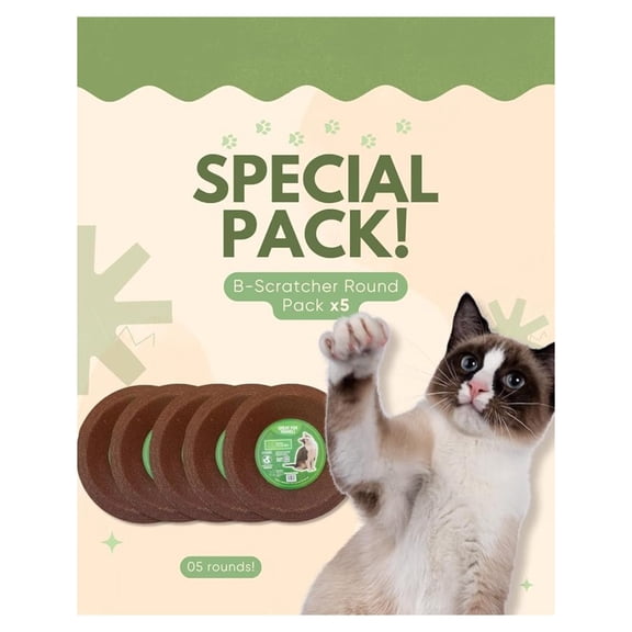 Cardboard Cat Scratchers Pack, Long-Lasting Cardboard Cat Durable Scratching Pads to Protect Furniture, Sturdy Corrugated Design, Safe for Claws (B-Scratcher Round Pack x 5)