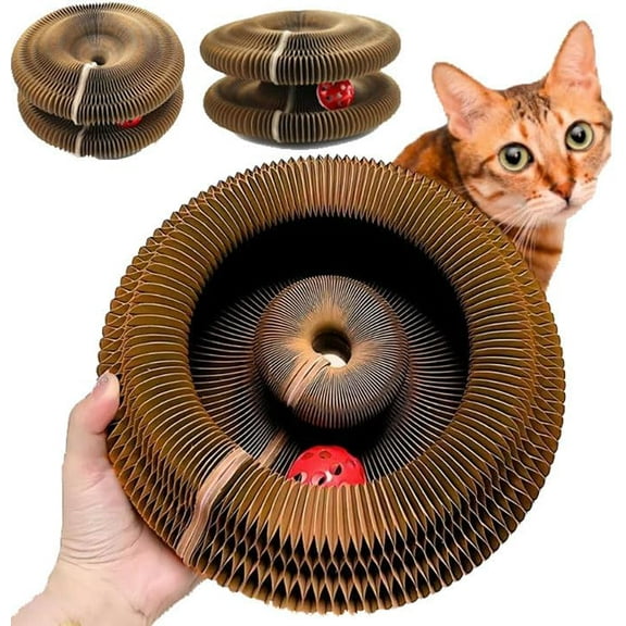 Cardboard Cat Toy, Interactive Cats Scratching Cardboard Foldable Cats Scratch Board Toy with Bell for Indoor,Magic Organ Cat Scratcher