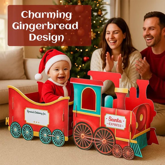 Cardboard Christmas Presents Train - Santa Gift Trains, Family Decorations & Gift/Candy Holder, Holiday Party Centerpiece A