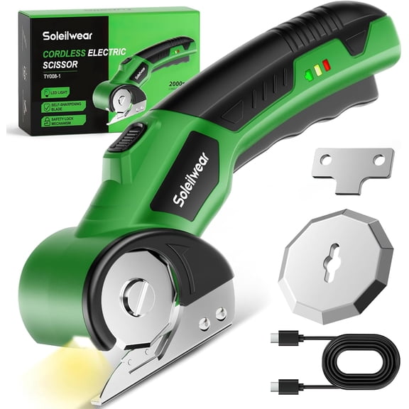 Cardboard Cutter, Rechargeable Cordless Electric Scissors, 4V Upgrade Motor Electric Box Cutter with 2 Blades, Safety Lock & LED Light, Powerful Cutting for Cardboard Box, Plastic, Leather