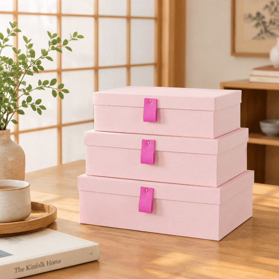 - Cardboard Decorative Boxes For Stor Set Of 3 Pink