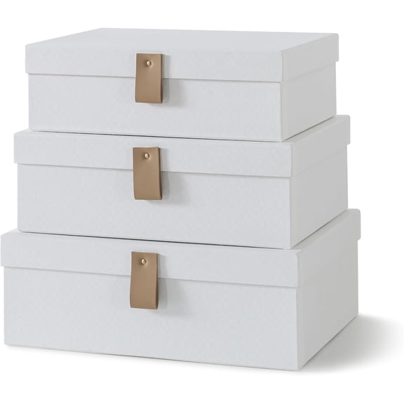 Cardboard Decorative Boxes for Storage - Set of 3, Textured Set with Lids for Home Decor, Photo Storage and Memory Boxes for Keepsakes, Off-White