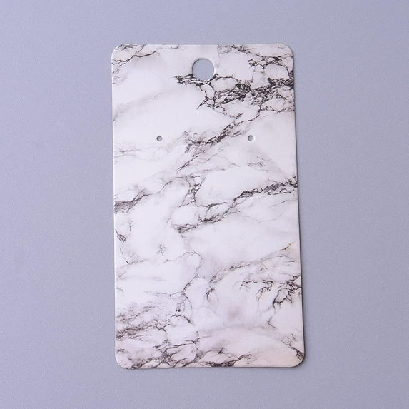Cardboard Earring Display Cards Rectangle with Marble Pattern White 9x5x0.04cm Hole: 1.5mm