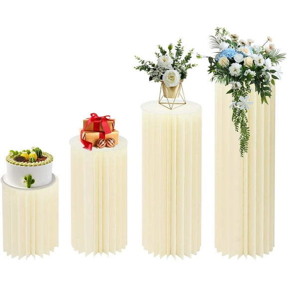 Cardboard Flower Stand, 4 Pack White Foldable Wedding Flower Stand, 55-66LBS Load DIY Backdrop, with PVC Plates for Party Wedding Coffee Shop