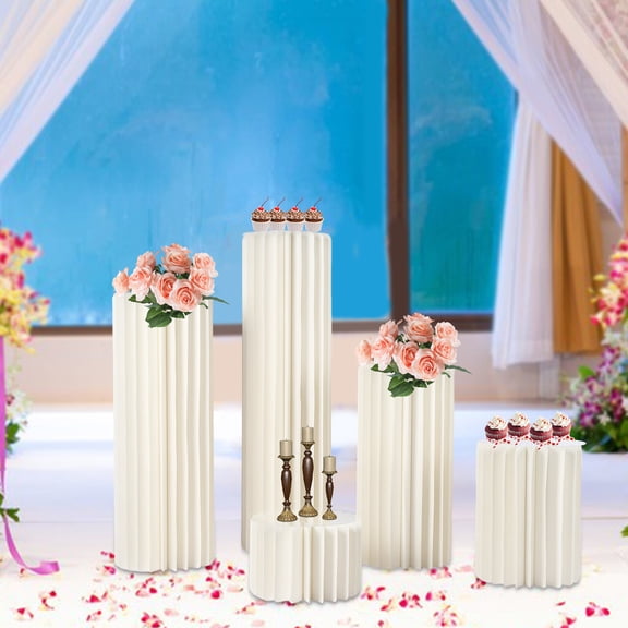 Cardboard Flower Stand Set, 5-Piece Honeycomb Design with 110lbs Capacity Each, 7.9in to 3.3ft Heights, Ideal for Wedding Aisle Decor