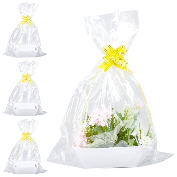Cardboard Gift Basket Kit with Plastic Basket Bags and Pull Bows White 25.2x18.3x8.15cm