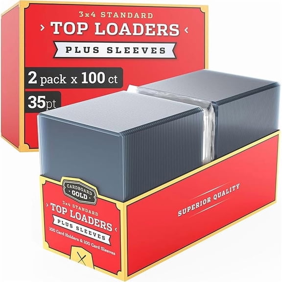 Cardboard Gold - 35pt Top Loaders for Cards with Bonus Soft Sleeves - 200 Count - Premium 3x4 Inch Trading Card Toploaders - Protect Your Baseball and Sports Cards with These Hard Plastic Protectors