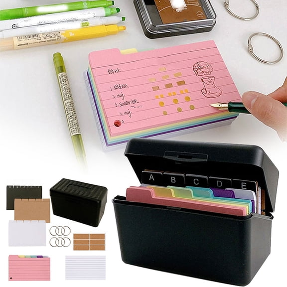 Cardboard Index Card Box (Storage Organizer, Loose-Leaf File), Cardboard Storage Box With 180 Sticky Notes And 110G Cards, Desktop Organizer For Recipes And Photos, Meiiso