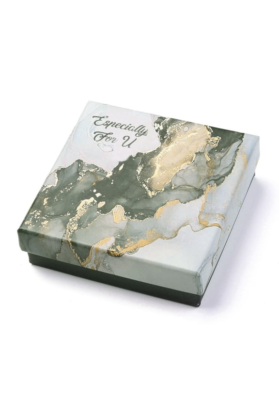 Cardboard Jewelry Boxes with Sponge Inside for Jewelry Gift Packaging Square with Marble Pattern and with Word Specially for U Slate Gray 9x9x2.9cm