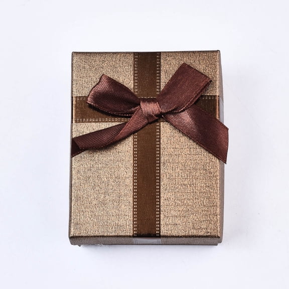 Cardboard Jewelry set box for Ring Earring Necklace with Sponge Inside Rectangle with Bowknot Camel 9x7x3.4cm