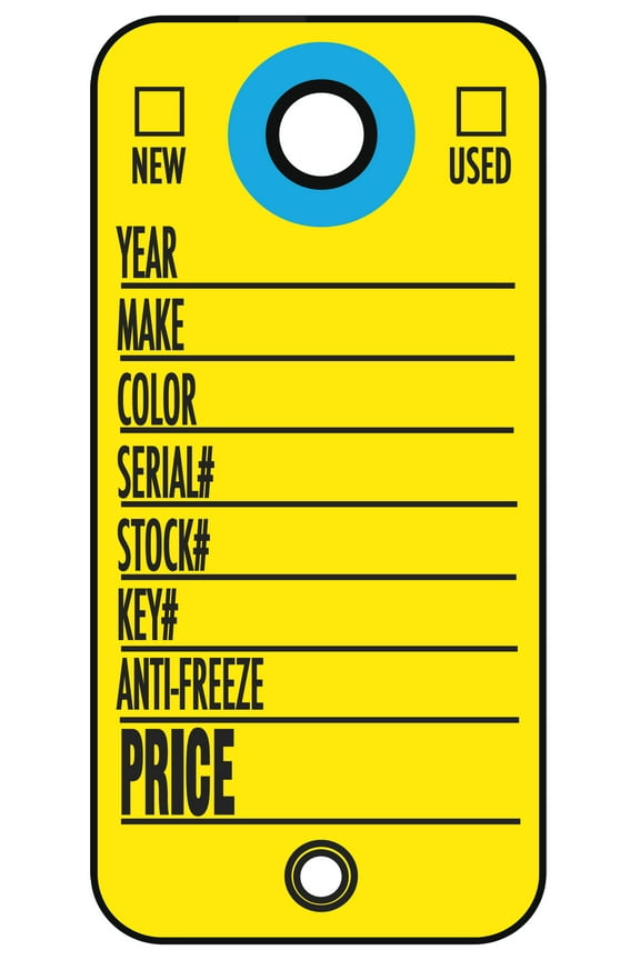 Cardboard Key Tag - Yellow - Key Rings Included - 1 3/8"W x 2 3/4"H - Pack of 500