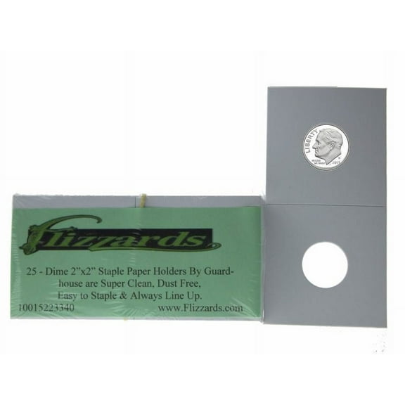 Cardboard/Mylar 2x2 Coin Holder Flips for Dime 18mm, by Guardhouse 25 pk