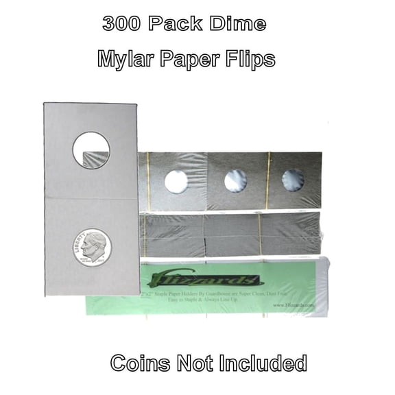 Cardboard/Mylar 2x2 Coin Holder Flips for Dime 18mm, by Guardhouse 300 pk