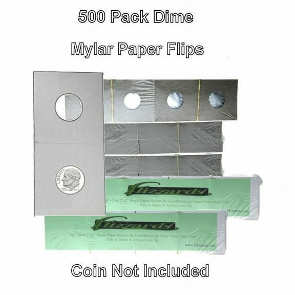 Cardboard/Mylar 2x2 Coin Holder Flips for Dime 18mm, by Guardhouse 500 pk