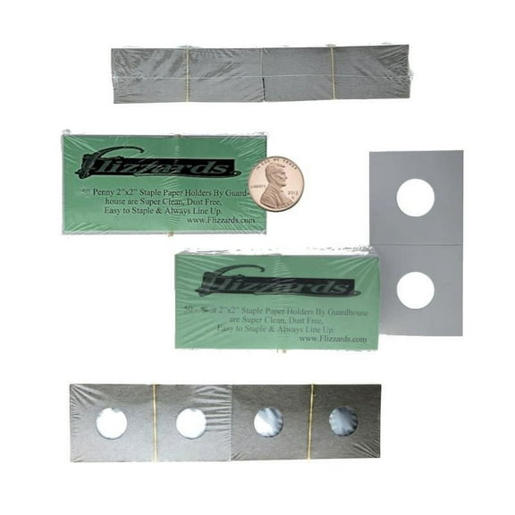 Cardboard/Mylar 2x2 Coin Holder Flips for Penny/Cent 19mm, by Guardhouse 300 pk