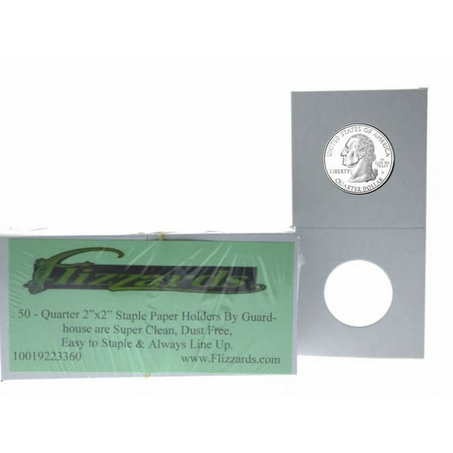 Cardboard/Mylar 2x2 Coin Holder Flips for Quarter 24.3mm, by Guardhouse