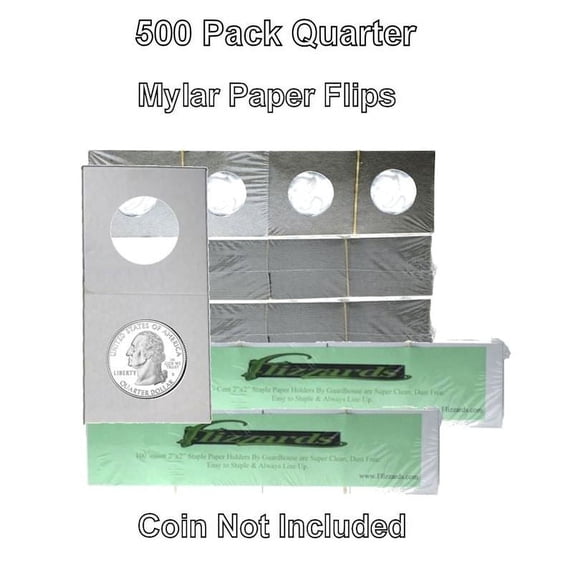 Cardboard/Mylar 2x2 Coin Holder Flips for Quarter 24.3mm, by Guardhouse 500 pk