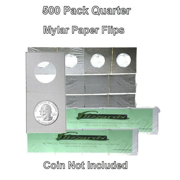 Cardboard/Mylar 2x2 Coin Holder Flips for Quarter 24.3mm, by Guardhouse 500 pk