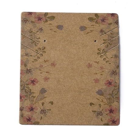 Cardboard Necklace Earring set Display Cards Rectangle Peru Flower Pattern 6.4x5.1x0.02cm 100pcs/bag Paper