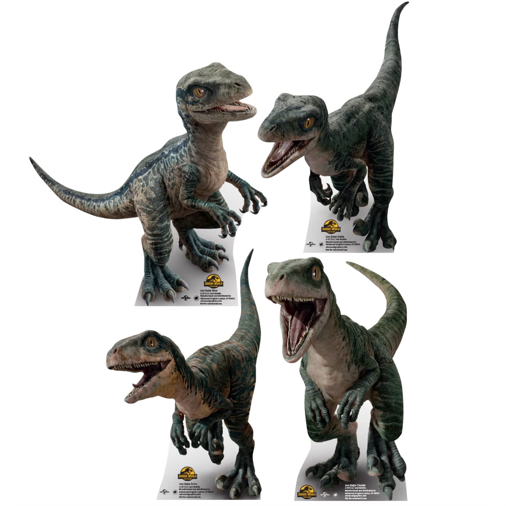 Cardboard People Baby Blue, Charlie, & Echo Mini 4 Pack Cardboard Cutout Standups - Jurassic World