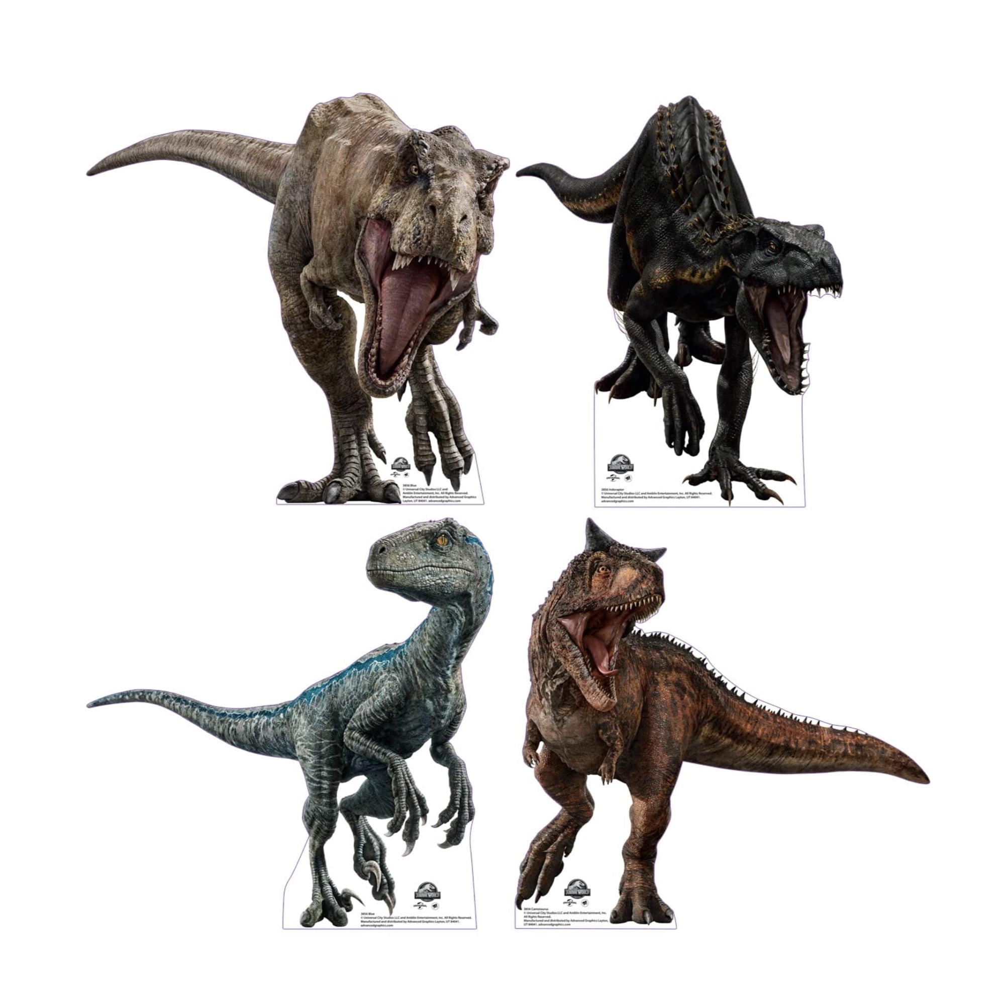 Cardboard People Jurassic World Mini Standees Set of 4 (T-Rex, Indoraptor, Camotaurus & Blue) Mini Cardboard Cutouts
