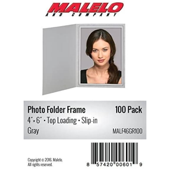 Cardboard Photo Folder Frame 4x6 - Pack of 100 - Gray, Top loading - Fits a 4x6 photo By Brand MALELO AND COMPANY