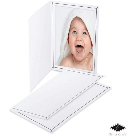 Cardboard Photo Folder5x7 (10 Pack) - White Card Folder with Nice Silver Design- Great for Wedding Pictures, Baby, Graduation, Friends and Many More!