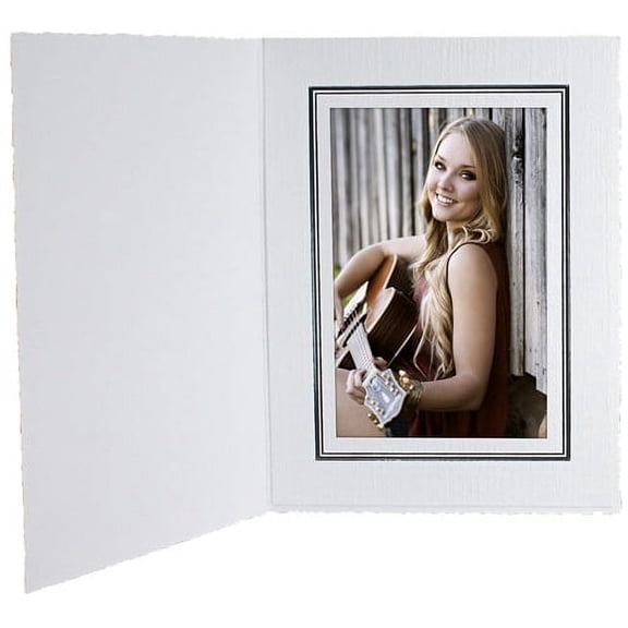 Cardboard Photo Folders White w/Black Foil 5x7 Vertical (25 Pack)