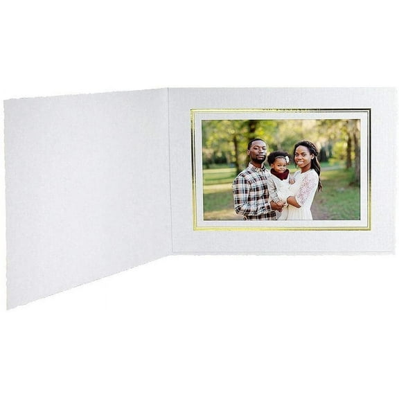 Cardboard Photo Folders White with Gold Foil 7 x 5 Horizontal (25 Pack)