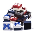 thumbnail image 1 of Cardboard Ring Boxes with Bowknot Ribbon Outside and Black Sponge Inside Square Jewelry Gift Boxes Mixed Color 5~5.3x5~5.3x3.8~4cm Diy, 1 of 7