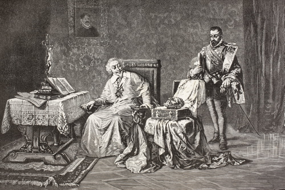 Cardenal Charles De Lorraine Is Presented With The Head Of Admiral Coligny After The Latters Murder From El Mundo Ilustrado Published Barcelona Circa 1880 Canvas Art - Ken Welsh Design Pics (18 x 12)