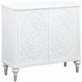 thumbnail image 1 of Benjara Cardi Accent Cabinet- 2 Medallion Carved Doors- 36" Classic White, 1 of 5
