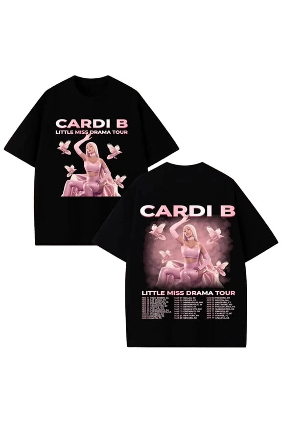 Cardi Bacardi 2 Sided Little Miss Drama Tour 2026 Shirt, Vintage Rap Concert Music Graphic Tee, Unisex Sizes S-5XL - Multicolor