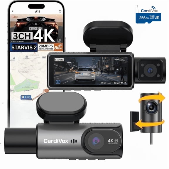 CardiVox A21 3 Channel Dash Cam 4K+2.5K+2.5K Sony STARVIS 2 GPS WiFi ADAS Free 256GB