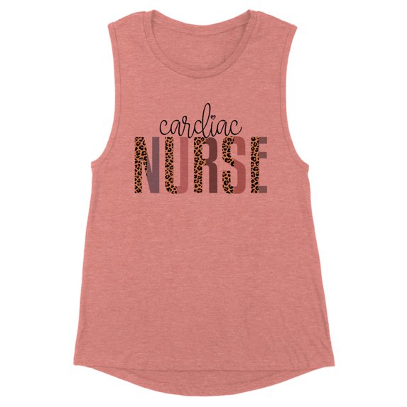 Cardiac Nurse Leopard Print Women's Muscle Tank Medium Desert Pink