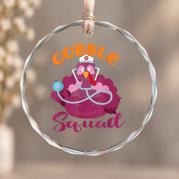 Cardiac Nurse Squad Turkey Thanksgiving Er Theme Ornament, Room Decor, Circle Glass Ornament