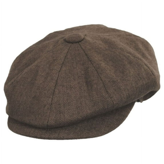 Cardiff Cotton Herringbone Newsboy Cap - M - Brown/Tan