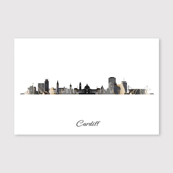 Cardiff Skyline Country Map Wall Art – Contemporary Geography Canvas for Modern Home – 8x12 inch