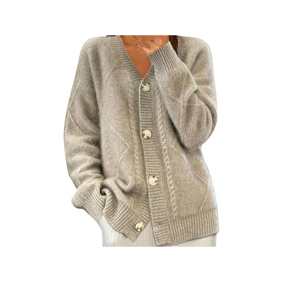 Cardigan Chunky Sweaters Coats for Women Open Front Cable Knit Coat Casual Long Sleeve Button Down Fall Winter Outwear